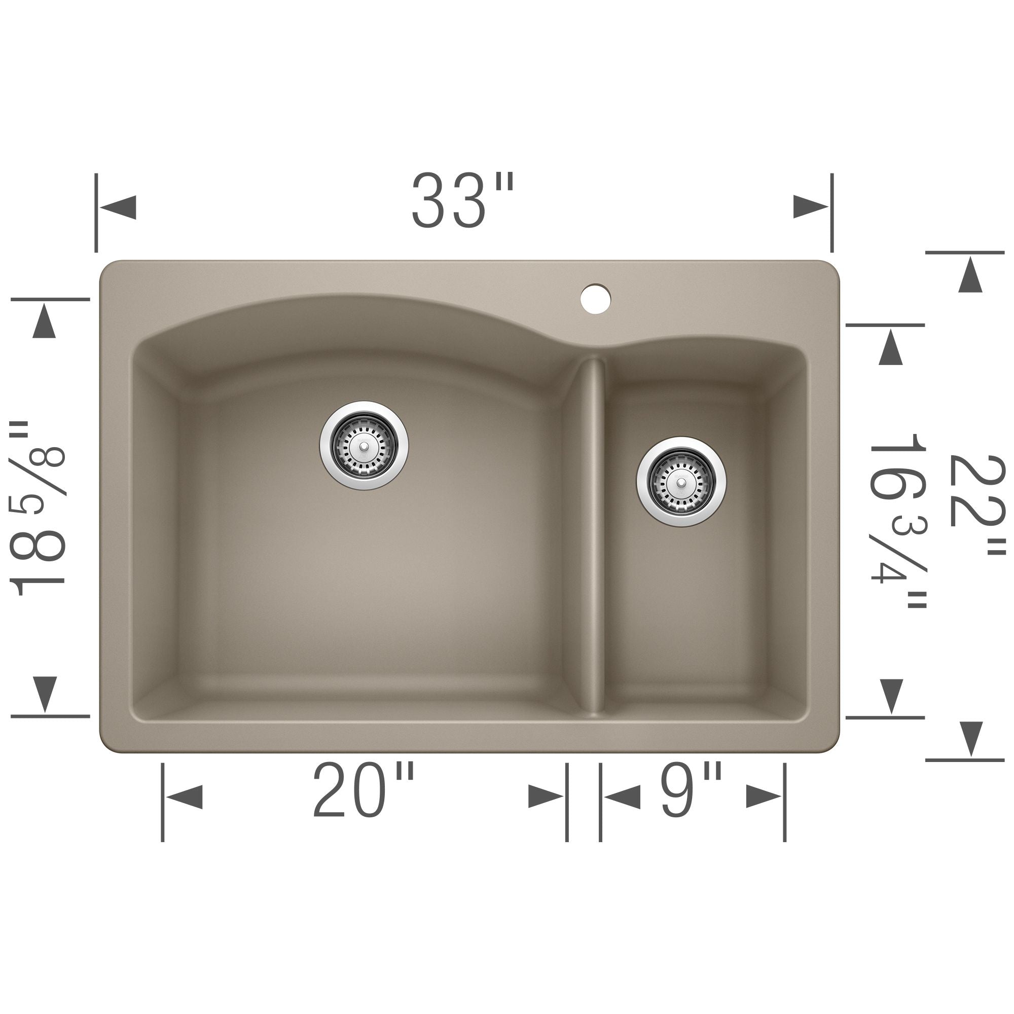 Blanco Diamond 33" Dual Mount Granite Composite Kitchen Sink, Silgranit, 70/30 Double Bowl, Truffle, 441282