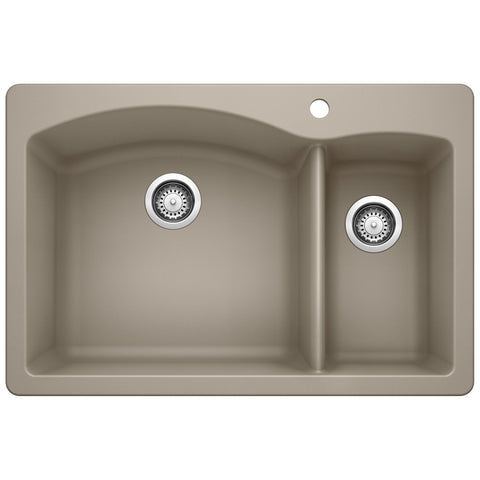 Blanco Diamond 33" Dual Mount Granite Composite Kitchen Sink, Silgranit, 70/30 Double Bowl, Truffle, 441282