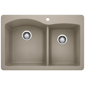 Alternate Image for Blanco Diamond 33" Dual Mount Granite Composite Kitchen Sink, Silgranit, 60/40 Double Bowl, Truffle, 441283