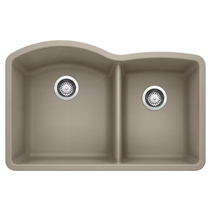 Alternate Image for Blanco Diamond 32" Undermount Granite Composite Kitchen Sink, Silgranit, 60/40 Double Bowl, Truffle, 441284