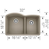Blanco Diamond 32" Undermount Granite Composite Kitchen Sink, Silgranit, 60/40 Double Bowl, Truffle, 441284