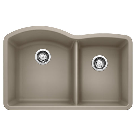 Blanco Diamond 32" Undermount Granite Composite Kitchen Sink, Silgranit, 60/40 Double Bowl, Truffle, 441284