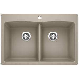 Alternate Image for Blanco Diamond 33" Dual Mount Granite Composite Kitchen Sink, Silgranit, 50/50 Double Bowl, Truffle, 441285