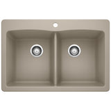 Blanco Diamond 33" Dual Mount Granite Composite Kitchen Sink, Silgranit, 50/50 Double Bowl, Truffle, 441285