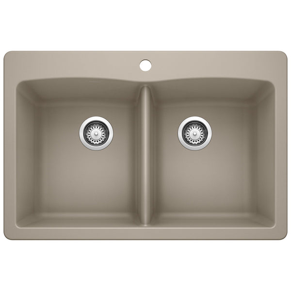 Blanco Diamond 33" Dual Mount Granite Composite Kitchen Sink, Silgranit, 50/50 Double Bowl, Truffle, 441285