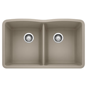 Alternate Image for Blanco Diamond 32" Undermount Granite Composite Kitchen Sink, Silgranit, 50/50 Double Bowl, Truffle, 441286