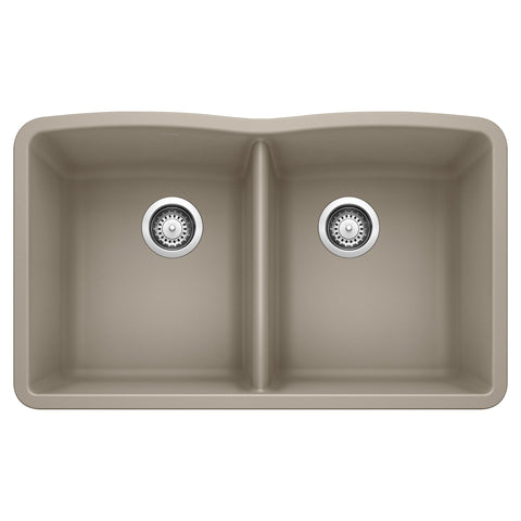 Blanco Diamond 32" Undermount Granite Composite Kitchen Sink, Silgranit, 50/50 Double Bowl, Truffle, 441286