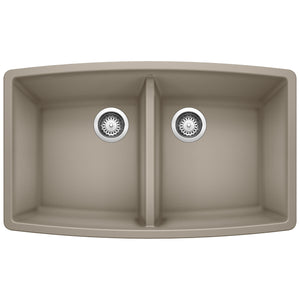 Alternate Image for Blanco Performa 33" Undermount Granite Composite Kitchen Sink, Silgranit, 50/50 Double Bowl, Truffle, 441290