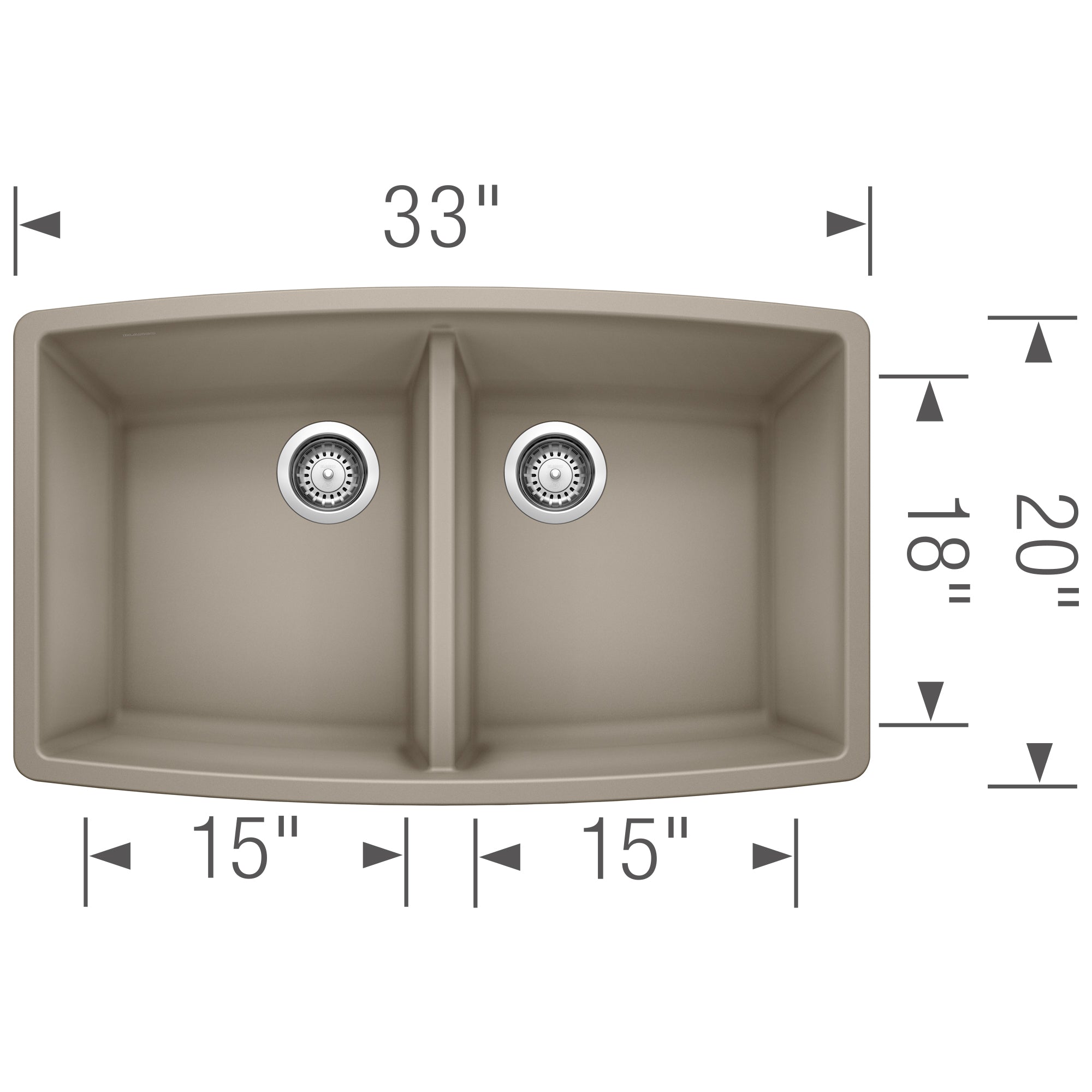 Blanco Performa 33" Undermount Granite Composite Kitchen Sink, Silgranit, 50/50 Double Bowl, Truffle, 441290