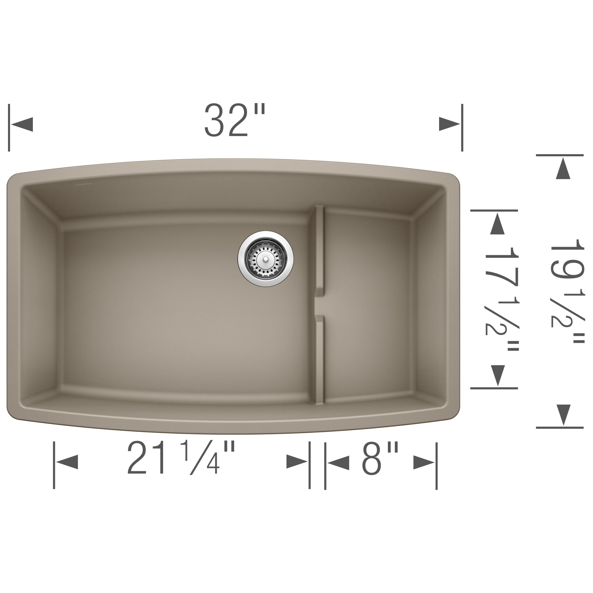 Blanco Performa 32" Undermount Granite Composite Kitchen Sink with Accessories, Silgranit, Truffle, 441291
