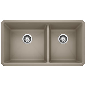 Alternate Image for Blanco Precis 33" Undermount Granite Composite Kitchen Sink, Silgranit, 60/40 Double Bowl, Truffle, 441296