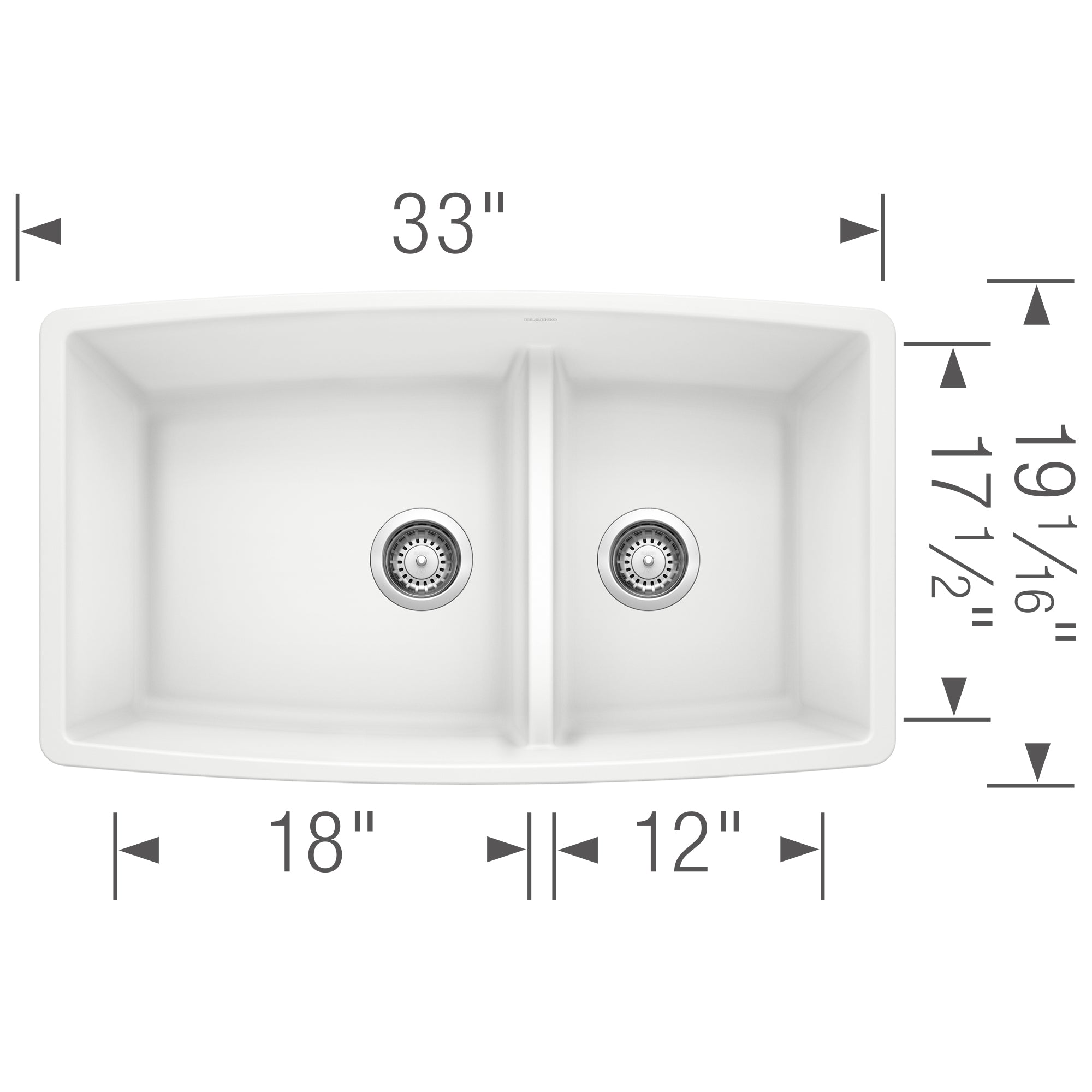 Blanco Performa 33" Undermount Granite Composite Kitchen Sink, Silgranit, 60/40 Double Bowl, White, 441310