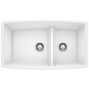 Alternate Image for Blanco Performa 33" Undermount Granite Composite Kitchen Sink, Silgranit, 60/40 Double Bowl, White, 441310