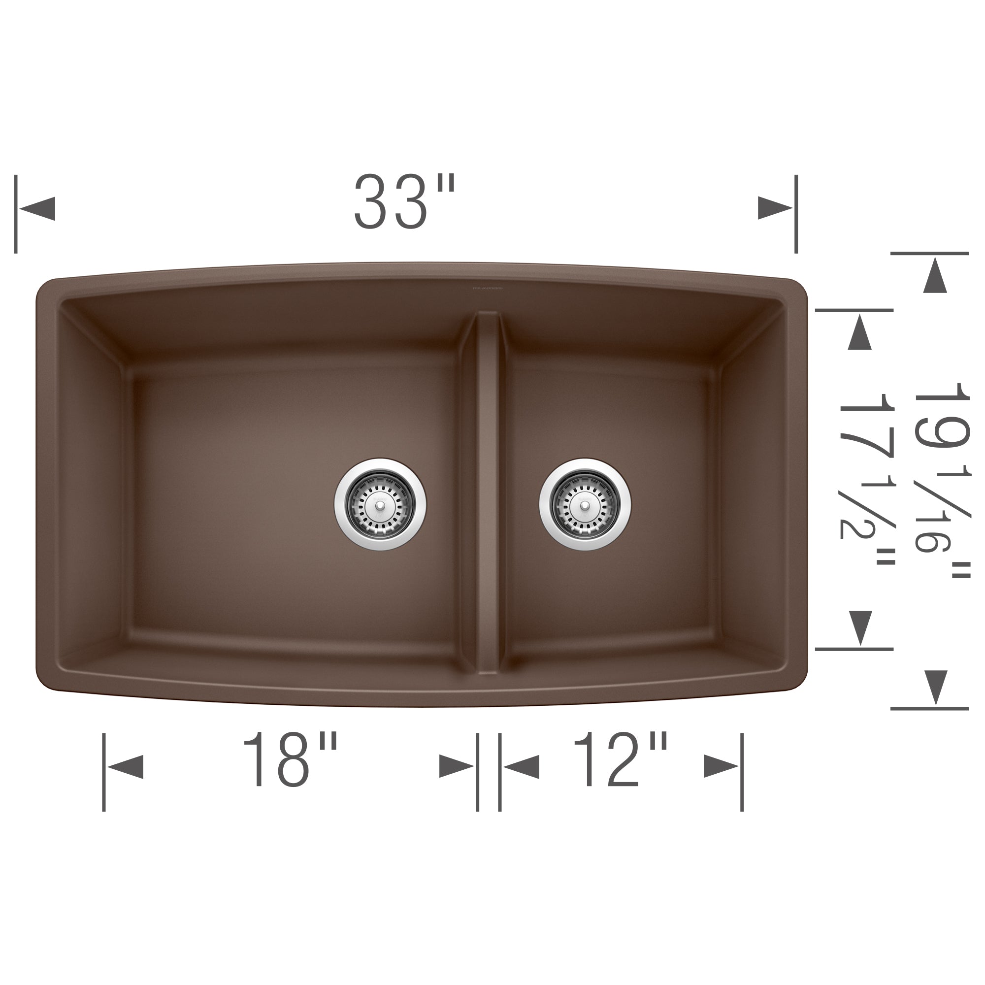 Blanco Performa 33" Undermount Granite Composite Kitchen Sink, Silgranit, 60/40 Double Bowl, Cafe, 441313