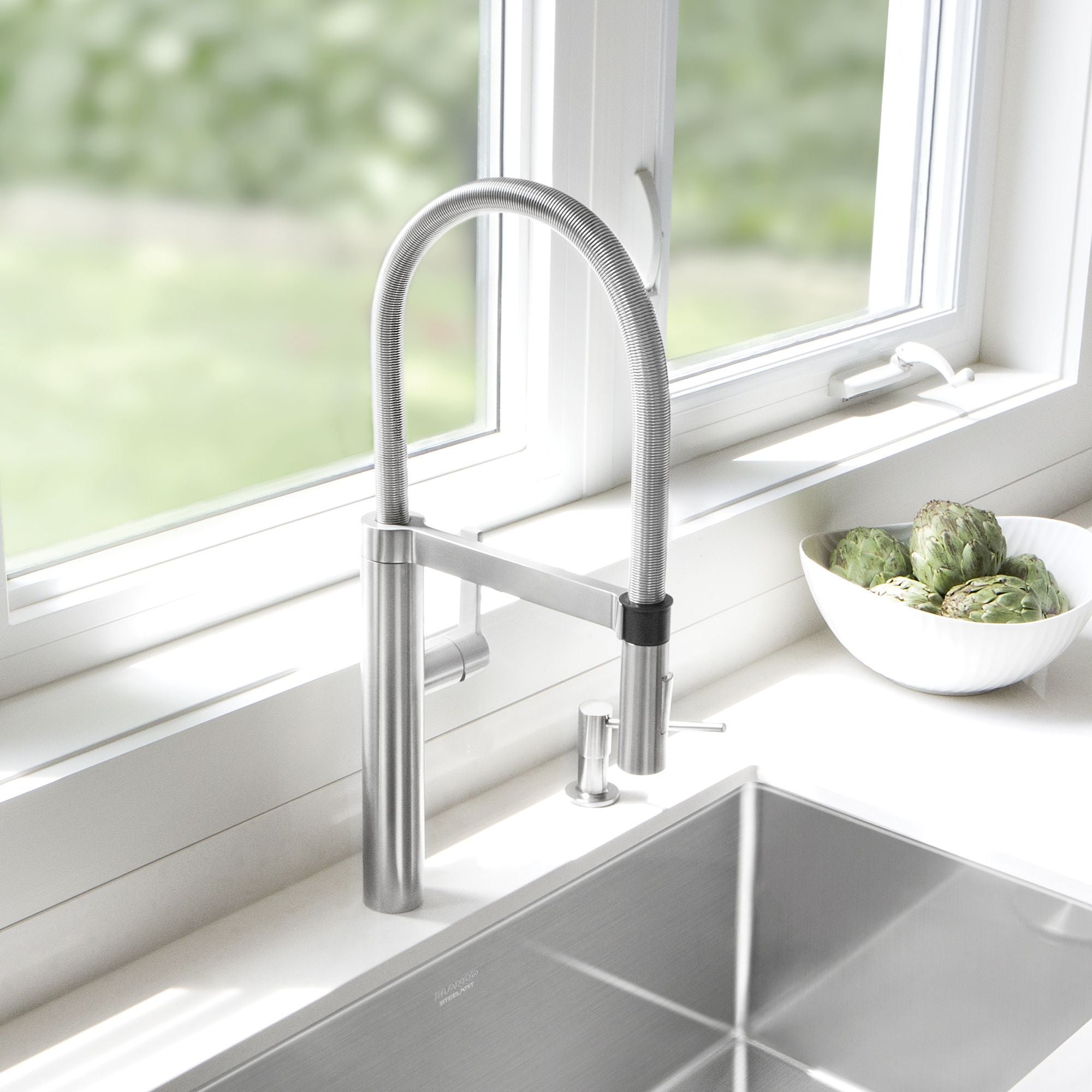Blanco Culina 2.2 GPM Brass Kitchen Faucet, Semi-Pro, Satin Nickel, 441332