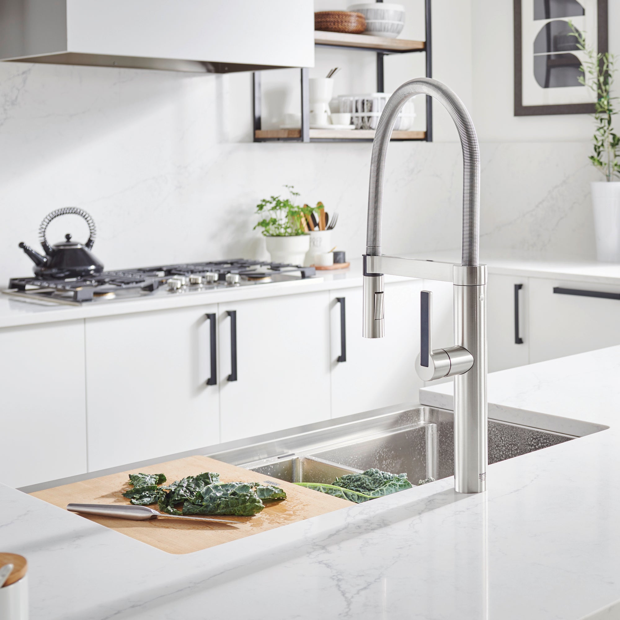 Blanco Culina 2.2 GPM Brass Kitchen Faucet, Semi-Pro, Satin Nickel, 44