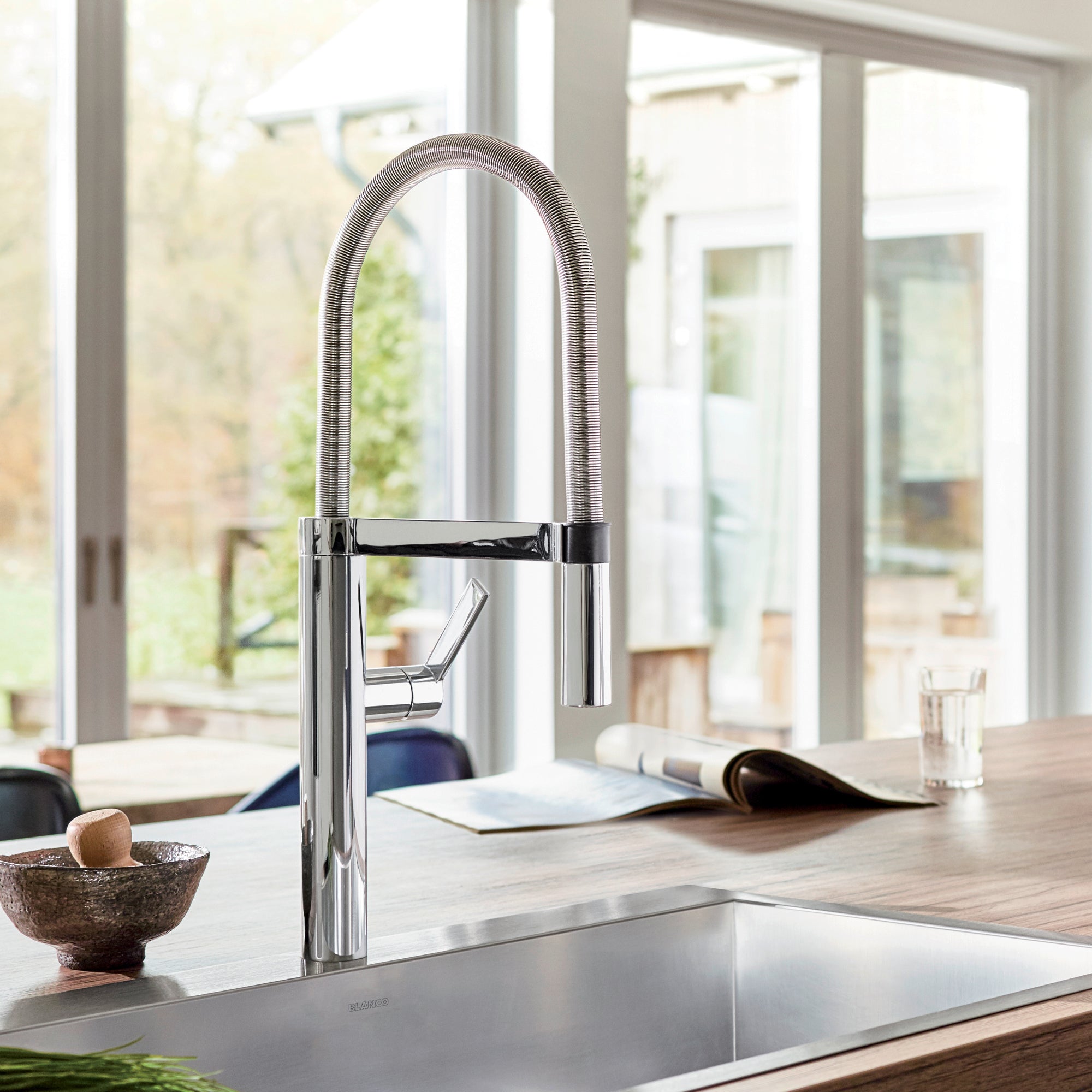 Blanco Culina 1.8 GPM Brass Kitchen Faucet, Semi-Pro, Polished Chrome, 441405