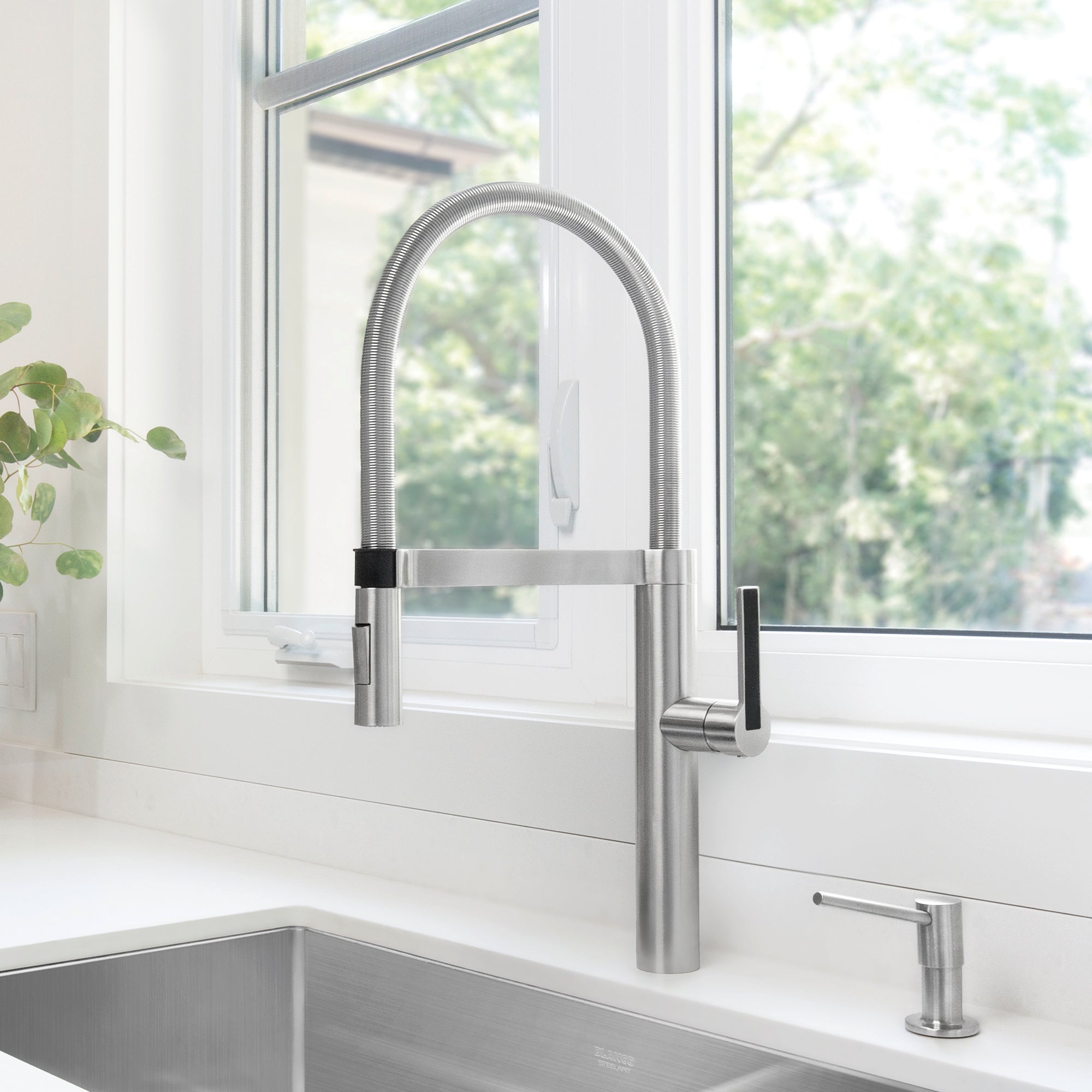 Blanco Culina 1.8 GPM Brass Kitchen Faucet, Semi-Pro, Satin Nickel, 441407