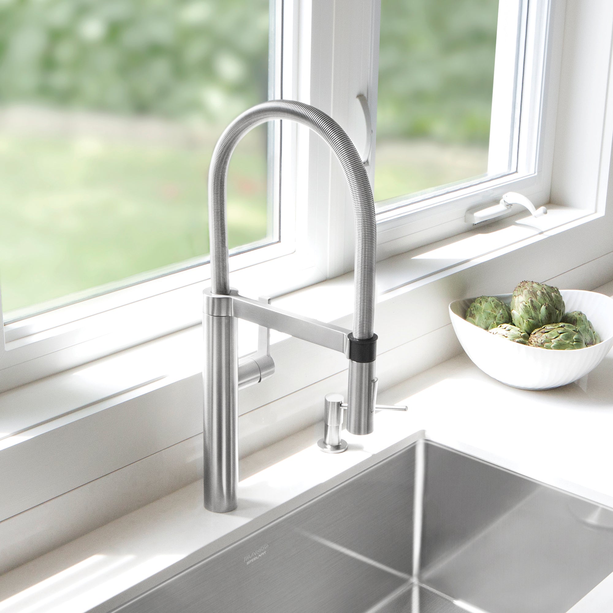 Blanco Culina 1.8 GPM Brass Kitchen Faucet, Semi-Pro, Satin Nickel, 441407