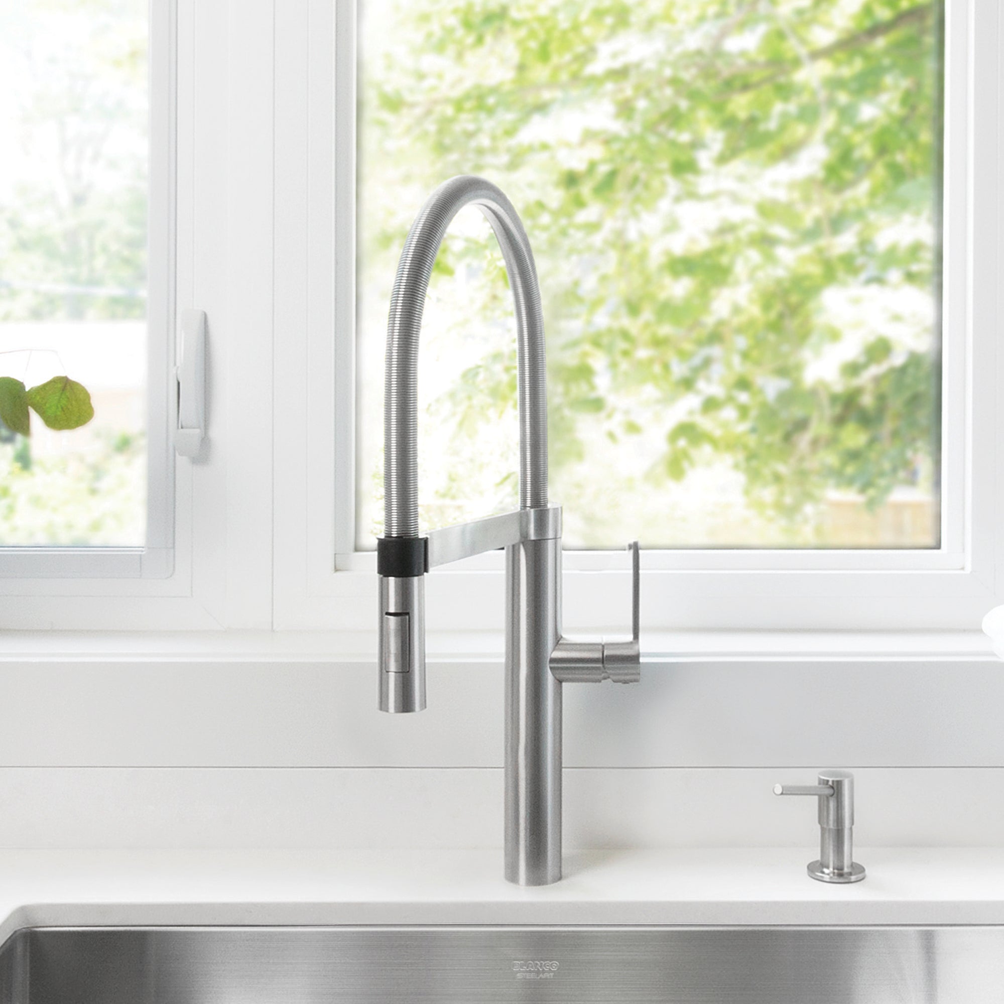 Blanco Culina 1.8 GPM Brass Kitchen Faucet, Semi-Pro, Satin Nickel, 441407