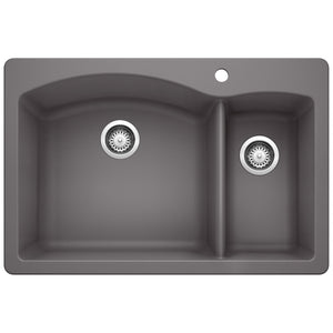 Alternate Image for Blanco Diamond 33" Dual Mount Granite Composite Kitchen Sink, Silgranit, 70/30 Double Bowl, Cinder, 441464