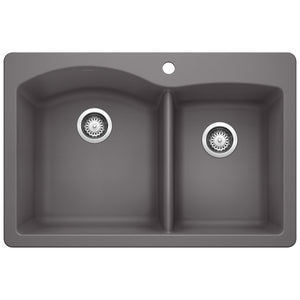 Alternate Image for Blanco Diamond 33" Dual Mount Granite Composite Kitchen Sink, Silgranit, 60/40 Double Bowl, Cinder, 441465