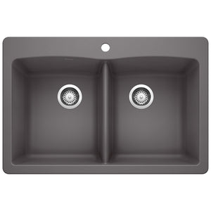 Alternate Image for Blanco Diamond 33" Dual Mount Granite Composite Kitchen Sink, Silgranit, 50/50 Double Bowl, Cinder, 441466