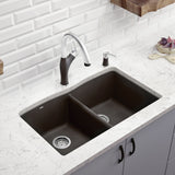 Blanco Diamond 33" Dual Mount Granite Composite Kitchen Sink, Silgranit, 50/50 Double Bowl, Cinder, 441466