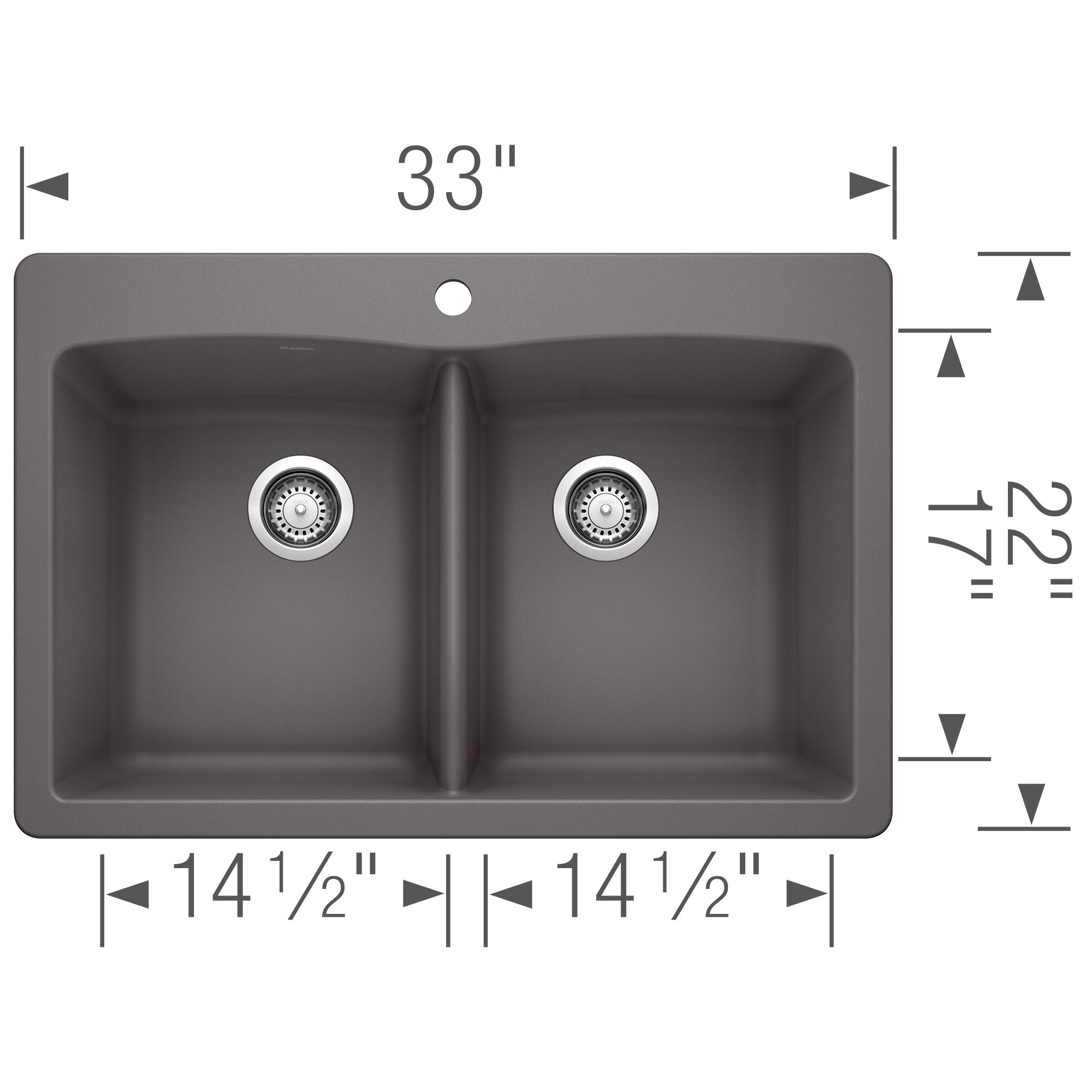 Blanco Diamond 33" Dual Mount Granite Composite Kitchen Sink, Silgranit, 50/50 Double Bowl, Cinder, 441466