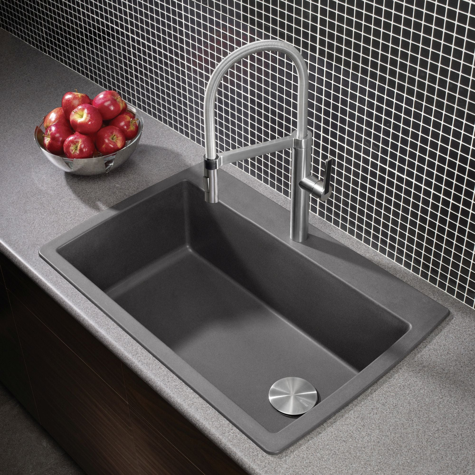 Blanco Diamond 34" Dual Mount Granite Composite Kitchen Sink, Silgranit, Cinder, 441467