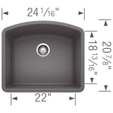 Blanco Diamond 24" Undermount Granite Composite Kitchen Sink, Silgranit, Cinder, 441468