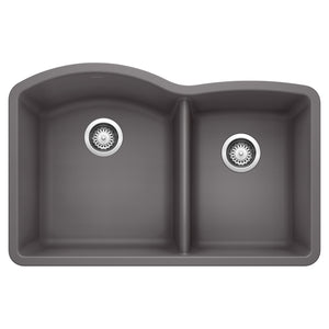 Alternate Image for Blanco Diamond 32" Undermount Granite Composite Kitchen Sink, Silgranit, 60/40 Double Bowl, Cinder, 441469