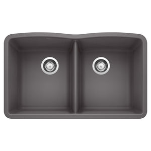 Alternate Image for Blanco Diamond 32" Undermount Granite Composite Kitchen Sink, Silgranit, 50/50 Double Bowl, Cinder, 441470