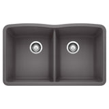 Blanco Diamond 32" Undermount Granite Composite Kitchen Sink, Silgranit, 50/50 Double Bowl, Cinder, 441470