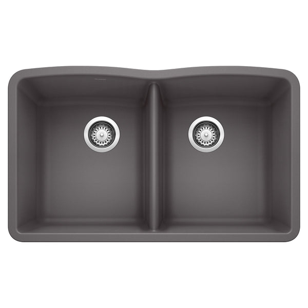 Blanco Diamond 32" Undermount Granite Composite Kitchen Sink, Silgranit, 50/50 Double Bowl, Cinder, 441470