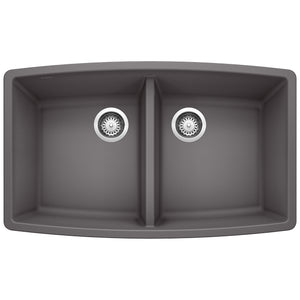 Alternate Image for Blanco Performa 33" Undermount Granite Composite Kitchen Sink, Silgranit, 50/50 Double Bowl, Cinder, 441473