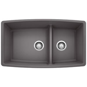 Alternate Image for Blanco Performa 33" Undermount Granite Composite Kitchen Sink, Silgranit, 60/40 Double Bowl, Cinder, 441474