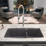 Blanco Performa 33" Undermount Granite Composite Kitchen Sink, Silgranit, 60/40 Double Bowl, Cinder, 441474