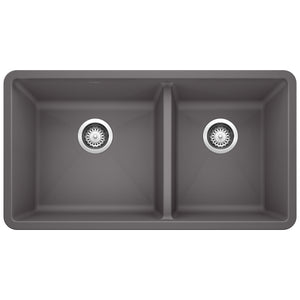 Alternate Image for Blanco Precis 33" Undermount Granite Composite Kitchen Sink, Silgranit, 60/40 Double Bowl, Cinder, 441479