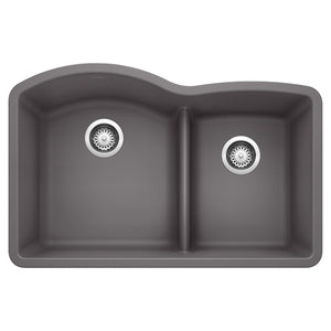 Alternate Image for Blanco Diamond 32" Undermount Granite Composite Kitchen Sink, Silgranit, 60/40 Double Bowl, Cinder, 441591