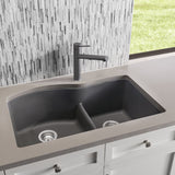 Blanco Diamond 32" Undermount Granite Composite Kitchen Sink, Silgranit, 60/40 Double Bowl, Cinder, 441591