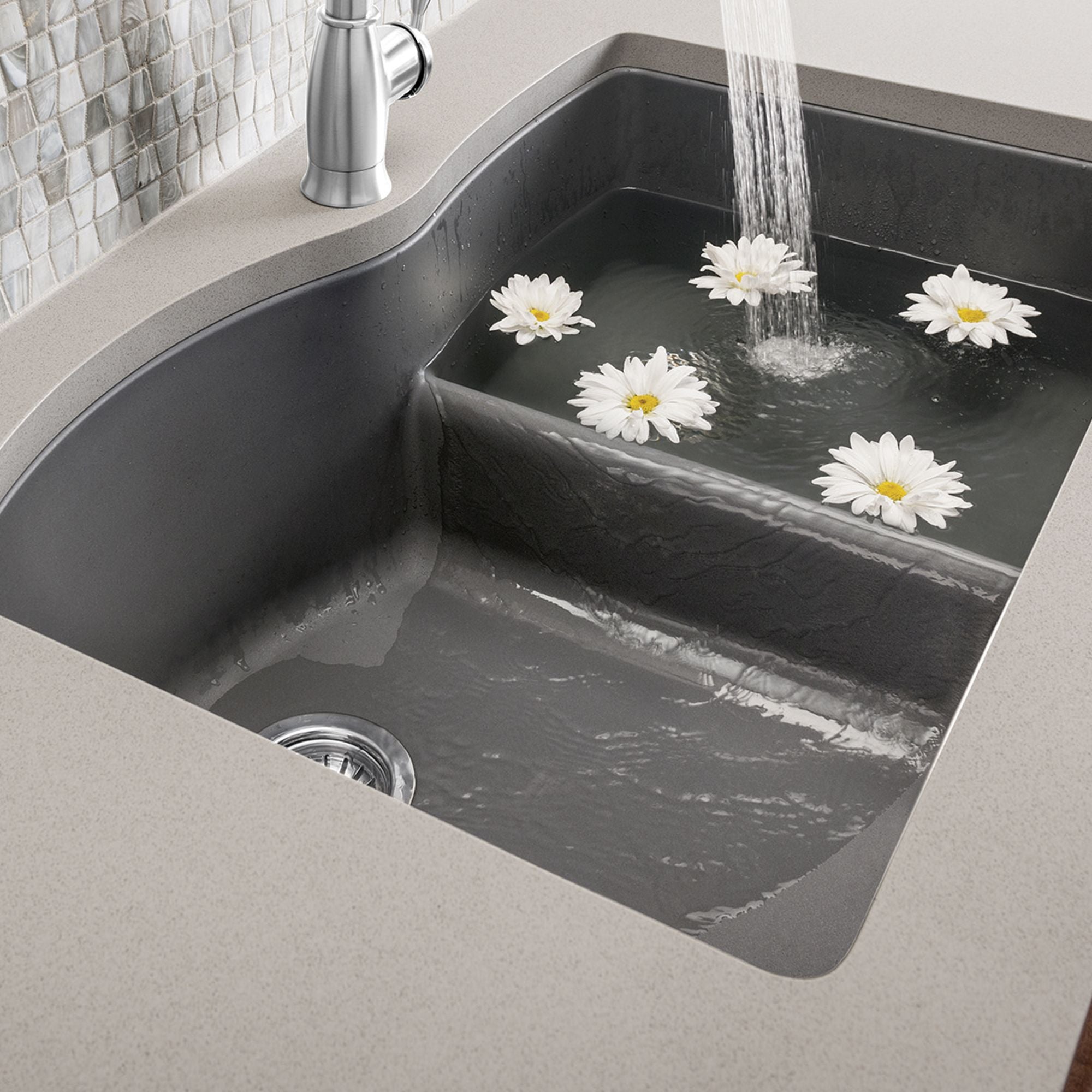 Blanco Diamond 32" Undermount Granite Composite Kitchen Sink, Silgranit, 60/40 Double Bowl, Cinder, 441591