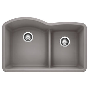 Alternate Image for Blanco Diamond 32" Undermount Granite Composite Kitchen Sink, Silgranit, 60/40 Double Bowl, Metallic Gray, 441592
