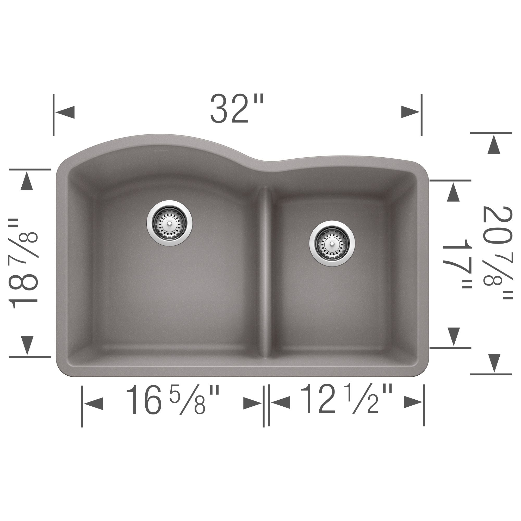 Blanco Diamond 32" Undermount Granite Composite Kitchen Sink, Silgranit, 60/40 Double Bowl, Metallic Gray, 441592