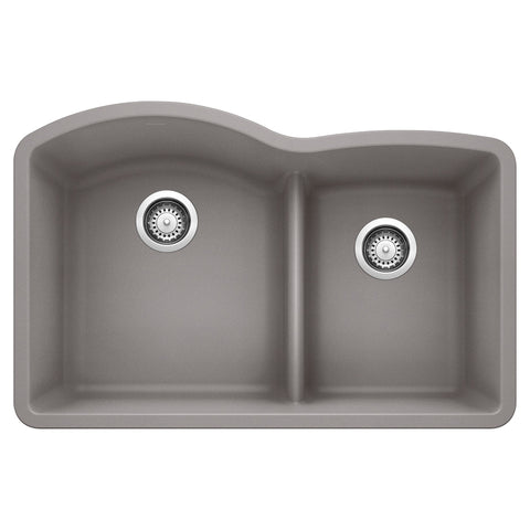 Blanco Diamond 32" Undermount Granite Composite Kitchen Sink, Silgranit, 60/40 Double Bowl, Metallic Gray, 441592