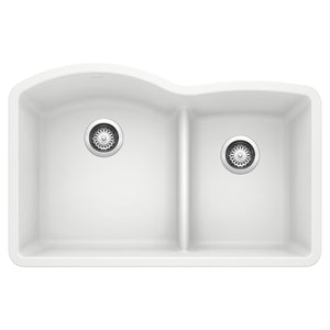 Alternate Image for Blanco Diamond 32" Undermount Granite Composite Kitchen Sink, Silgranit, 60/40 Double Bowl, White, 441593