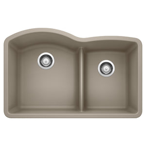 Alternate Image for Blanco Diamond 32" Undermount Granite Composite Kitchen Sink, Silgranit, 60/40 Double Bowl, Truffle, 441596