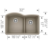 Blanco Diamond 32" Undermount Granite Composite Kitchen Sink, Silgranit, 60/40 Double Bowl, Truffle, 441596
