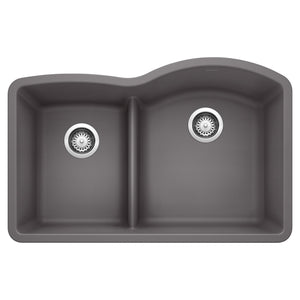 Alternate Image for Blanco Diamond 32" Undermount Granite Composite Kitchen Sink, Silgranit, 40/60 Double Bowl, Cinder, 441600