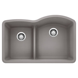 Alternate Image for Blanco Diamond 32" Undermount Granite Composite Kitchen Sink, Silgranit, 40/60 Double Bowl, Metallic Gray, 441601